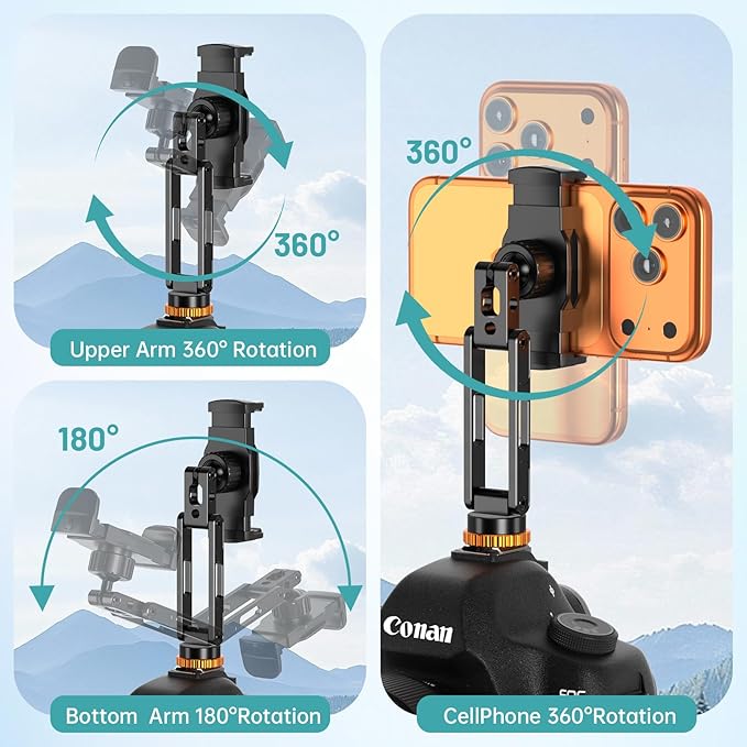 Phone Tripod Mount with Cold Shoe Mount,Portable Tripod Stand,Flexible Adjustable 2-Stage Arms Ball Joint Cellphone Holder Adapter,Compatible with iPhone 17|16|15|14|13|12|11,Nexus,LG,Galaxy Tab