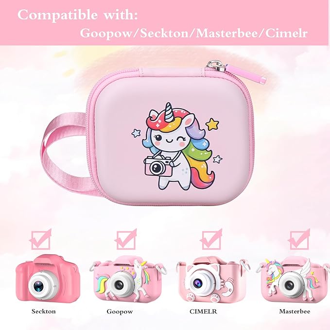 Kids Camera Case Compatible with Goopow/Seckton/Masterbee/CIMELR/Desuccus/OUTUVAS/Dylanto/GKTZ Digital Video Camera Toys Camcorder Storage Holder Carrying-Pink Unicorn(Case Only) (Pink unicorn)