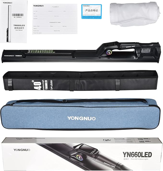 YONGNUO YN660LED LED Video Light, 45W Handheld Wand Light, RGB Full Color LED Tube Light, CRI96 2000K-9900K Adjustable, 31 Lighting Effect, for Photo YouTube Video Photography