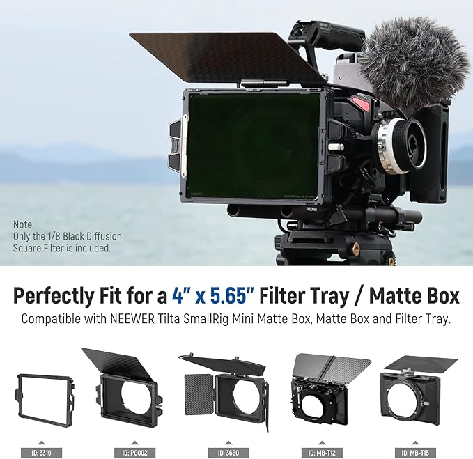 NEEWER 1/8 Black Diffusion Dreamy Cinematic Effect 4"x5.65" Cinema Square Filter (Rectangular) with HD Optical Glass Compatible with Tilta Compatible with SmallRig Matte Box for Photo Videography