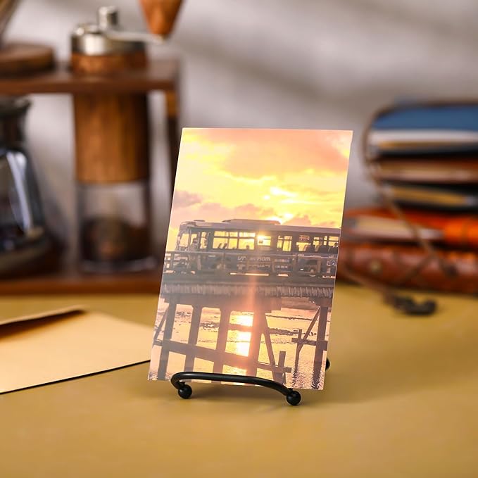 RattanView 4 Pcs 2 Inch Small Plate Holder Display Stands Mini Metal Black Frame Stand for Picture, Book, Photo Easel, Creation, Collectibles Square Wire Plate Stands for Display Mobile Phone