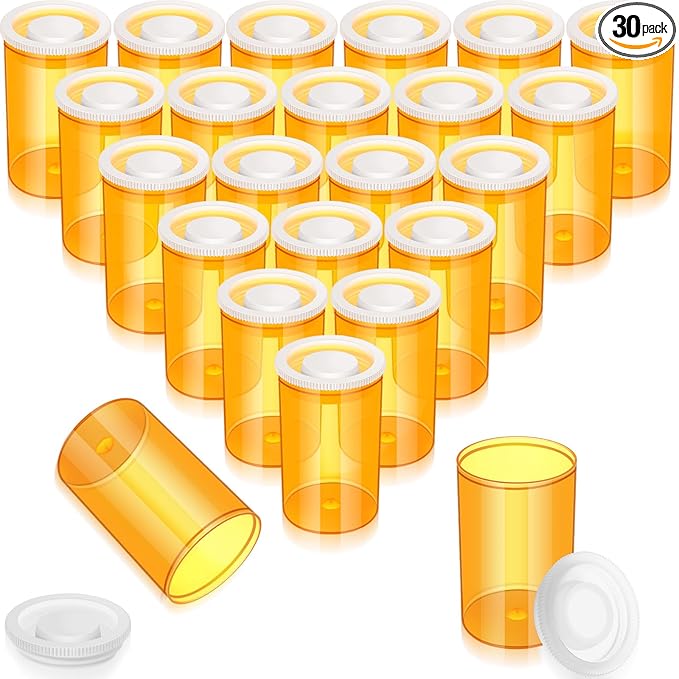 JOVITEC 30 Pack Plastic Film Canister Holder 35 mm Empty Camera Reel Containers Pill Medicine Bottles with Lids for Small Accessories, Prescription Medication, Vitamins, Coins, Art Beads(Yellow)