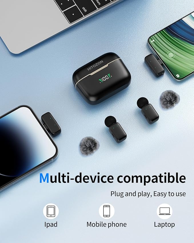 Mini Wireless Lavalier Microphone for iPhone/Android/Tablet/PC with Lightning/USB-C Plug, Noise Cancellation, Wireless Clip-on Mic with Charging Case for Video Recording TikTok YouTube Podcast