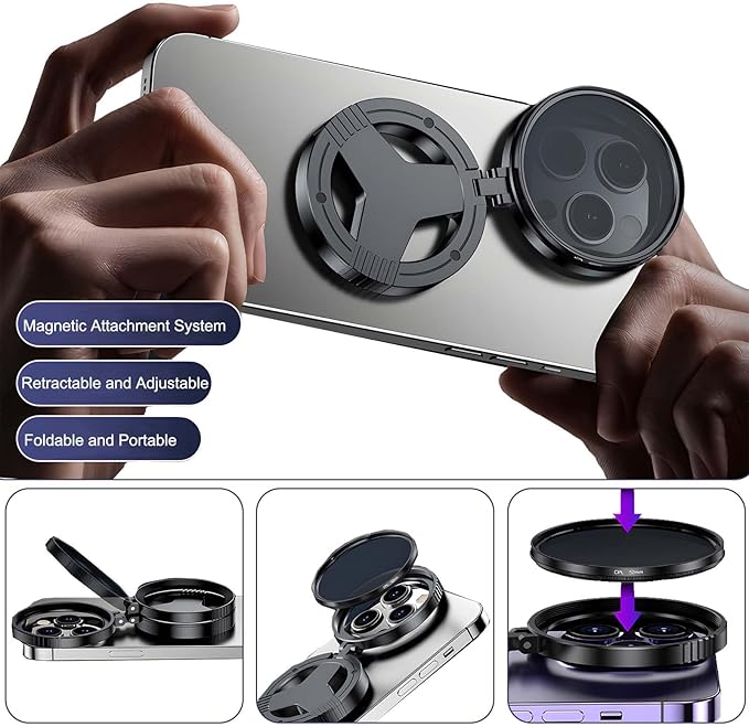 52mm CPL Phone Camera Filter - Magnetic, Foldable, Retractable, Universal Smartphones for iPhone, for Samsung, for Android- Portable Photography Accessory