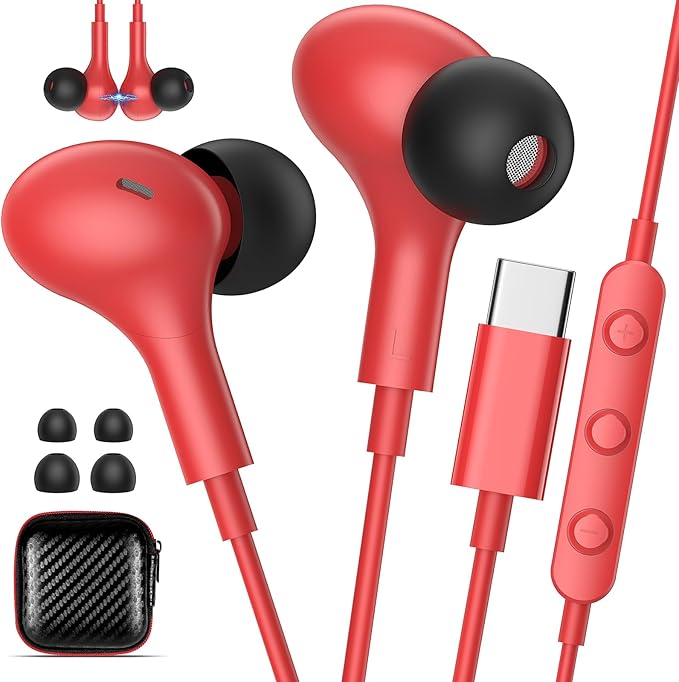 USB C Earbuds with Microphone Cute in Ear Wired Headphone USB-C Plug Ear Buds Corded Head Phone Magnetic Type C Earphone for iPhone 17 Pro Max 16 Plus 15 16e for Samsung A17 A16 S26 S25 S24