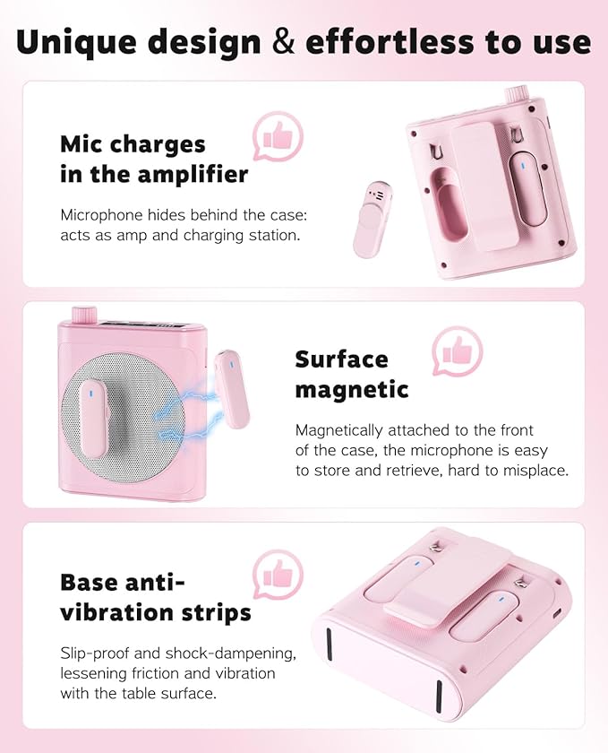 Tearstone Voice Amplifier for Teachers with Wireless Magnetic Lavalier Microphone, Bluetooth Portable Rechargeable Speaker, 2 Mics for Classroom, Meetings, Speeches, Outdoor (Pink)