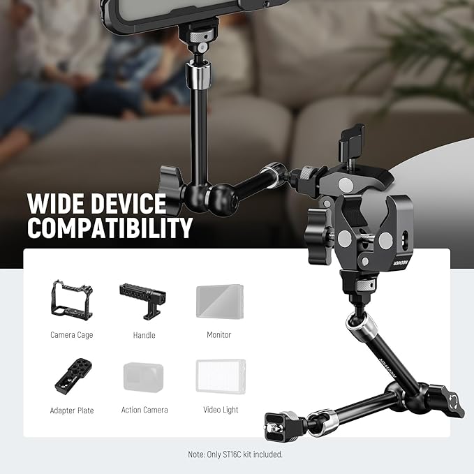 NEEWER ST16C 11" Articulating Magic Arm Super C Clamp Kit, Camera Monitor Mount with 1/4" & 3/8" for ARRI, Cleaning Cloth Compatible with SmallRig DSLR Action Camera Cage Video Light