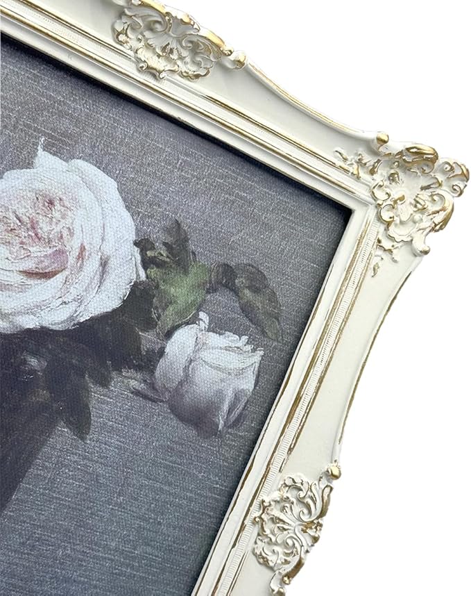 CISOO 8x10 Vintage Picture Frame, Antique Ornate White with Gold Photo Frame, for Table Top and Wall Display, Decorative Floral Design Retro Home Decor, Photo Gallery Art