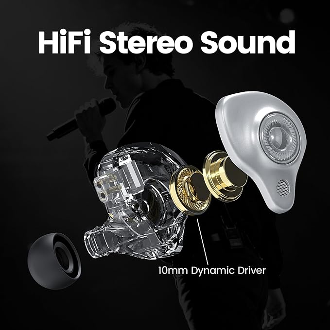 in Ear Monitor Headphones Without Mic, 10mm Dynamic Driver HiFi IEM Earphones, Crystal Clear Sound IEM Earbuds with Detachable 4N OFC Cable, 3.5mm Wired Gaming Earbuds