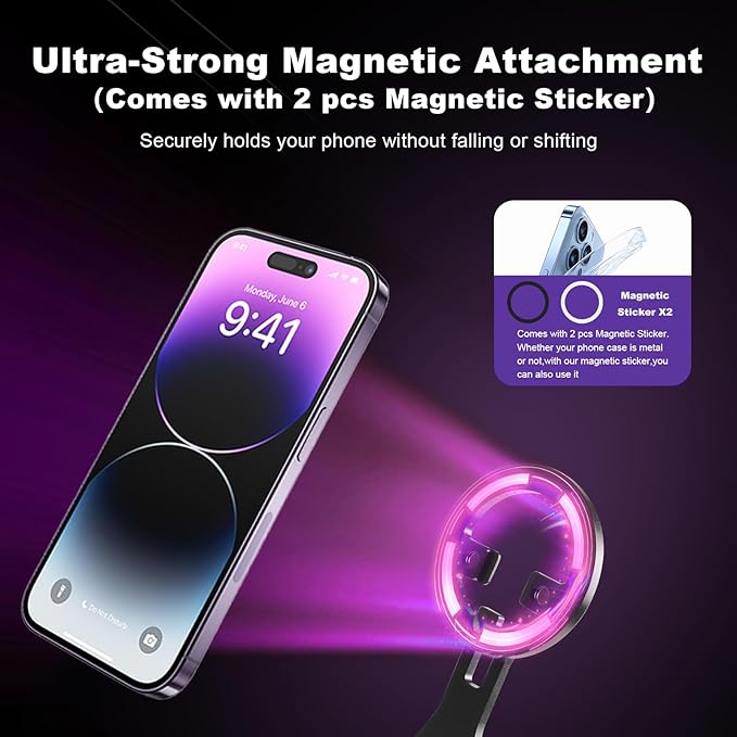 Universal Magnetic Phone Mount Holder with Sticker,Compatible with ARRI 1/4",3/8" Interface,Adjustable Rotatable Smartphone Holder Adapter for iPhone 17/16/15/14/13 Series and Andriod Phones