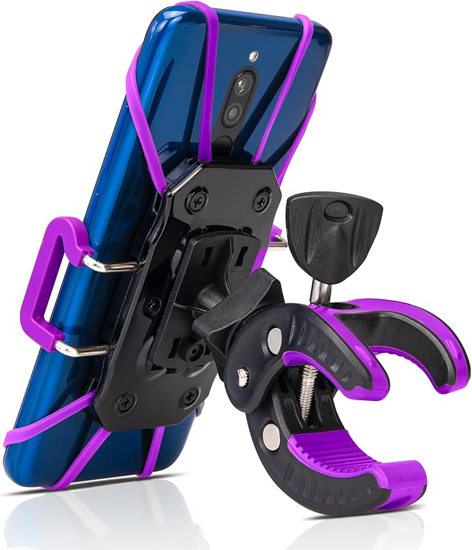 Baby Stroller Phone Holder, Shopping Cart, Golf Cart, Push Cart, Bike Phone Mount, for Motorcycle, Scooter, ATV, Boat, Spin Bike, Treadmill, Handlebar- Universal- iPhone, Cell Phone Clamp (Purple)