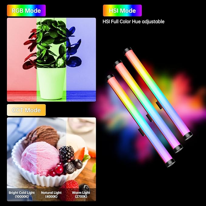 GVM BD25R RGB Tube Light, 25W Handheld Wand Light, 24" Full Color LED Video Light, 2700-10000K, APP/DMX Control for Photography, Studio, 12 Scene Effects, MESH Networking