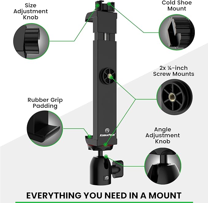 KobraTech TabMount 360 iPad Tripod Mount Holder | Includes Swivel Ball Head and Bluetooth Remote | KobraTech iPad Holder for Tripod (Mount Only)