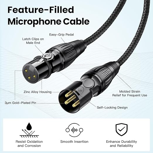 XLR Cable 6ft 2 Pack, Male to Female XLR Microphone Cable, Gold-Plated 3-Pin Oxygen-Free Copper (OFC) Shielded Nylon Braided Mic Cord for Mixer, Speaker Systems, 6 Foot