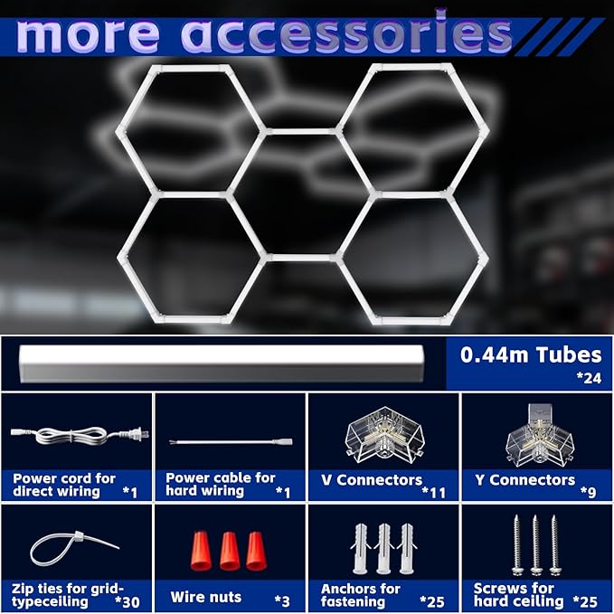 Hexagon Lights Garage LED System 5 Grid, 168W 20160LM Super Bright Hexagon Garage Lights for Workshop, Car Detailing, Basement, Warehouse, Gym – Easy Install Honeycomb Design
