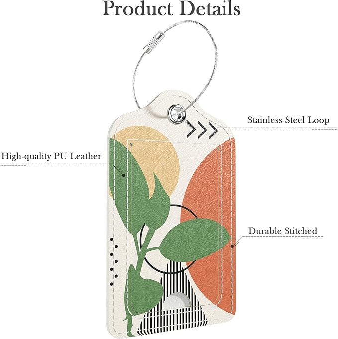 Luggage Tags for Suitcase, 2 Pack PU Leather Travel Cruise Luggage Tag with Privacy Flap, Name ID Label and Metal Loop for Women Men Suitcase Baggage Bag Backpack Instrument, Modern Art