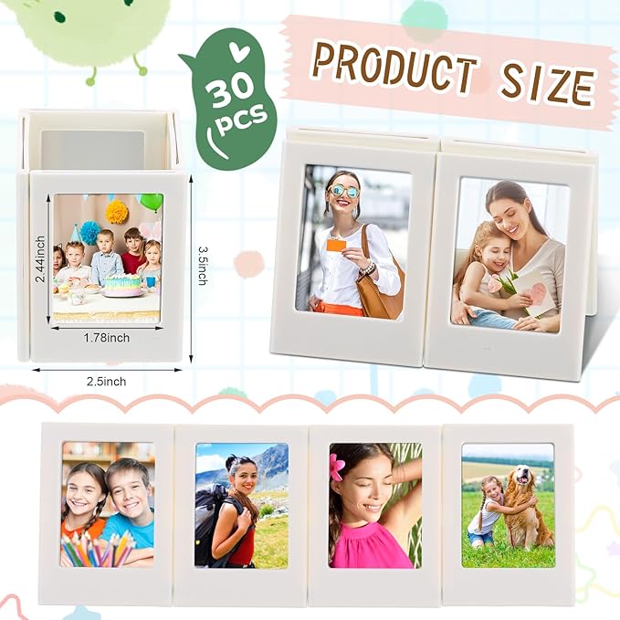 Suzile 30 Pack Mini Magnetic Picture Frames 2x3 Inch Picture Frames Small Table Picture Holder Compatible with Polaroid Fujifilm Instax Film Photos for Fridge Table Locker Whiteboard (White)