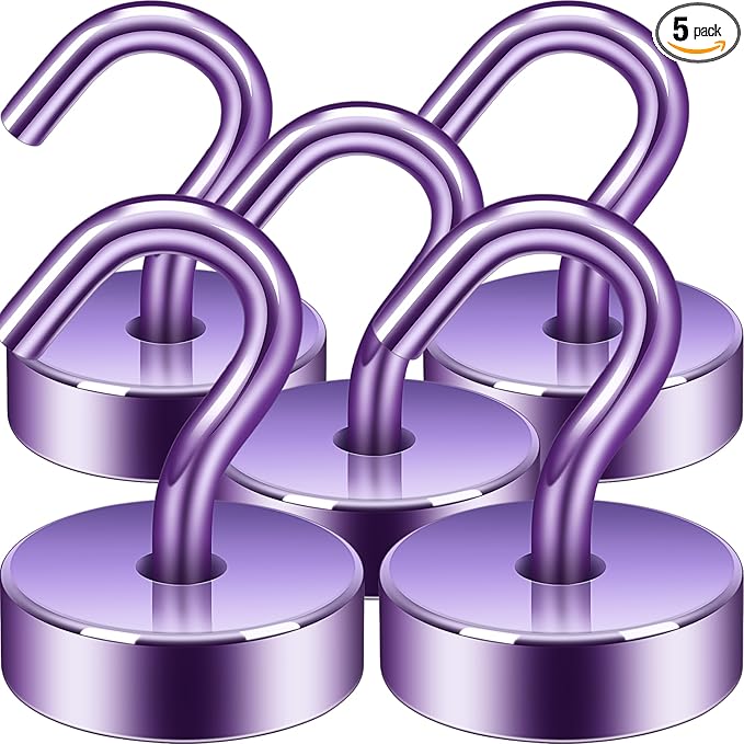 Neosmuk Magnetic Hooks, Cruise Ship Essentials, 40lb+ Heavy Duty Magnetic Hooks for Cruise Cabins, Refrigerator, Grill, Hanging, and Travel | Extra Strong Must-Haves Magnet Hook,Purple,Pack of 5