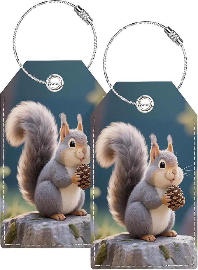 Luggage Tag, Cute Personalized Luggage Tags for Suitcases, Bag Tags for Backpacks Handbag School Instrument with Name ID Label Travel Essentials, Unique Fun Baggage Tags 2 Pack, Squirrel