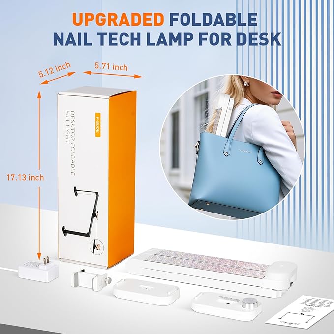 KIRKAS 34IN Half Moon Light for Nail Desk, 456 LEDs 3 Color Modes Infinitely Knob Foldable Nail Tech Lamp with Phone Holder Charging Function, Manicure Lamp for Eyelash,Eyebrows,Beauty(Diamond, Large)