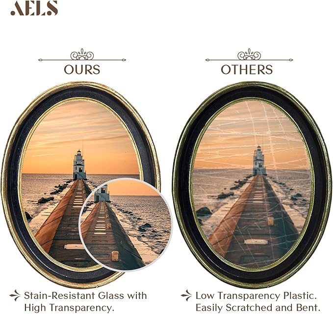AELS 5x7 Inch Vintage Picture Frame, Elegant Antique Photo Frames with Glass Front, Photo Display, Tabletop Wall Hanging, Gift Ideas, Black Oval with Gold Trim