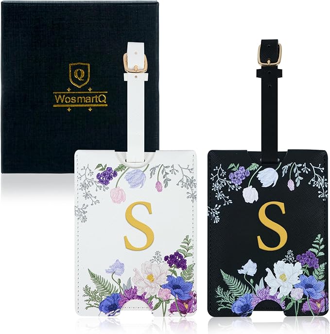 2 Pack PU Leahter Luggage Tags with PU Leather Straps, Fun Travel case Labels, Privacy-Protected ID Card Holders, Allowing for Quick Identification of Luggage and Easy locating of Your Bags (S)