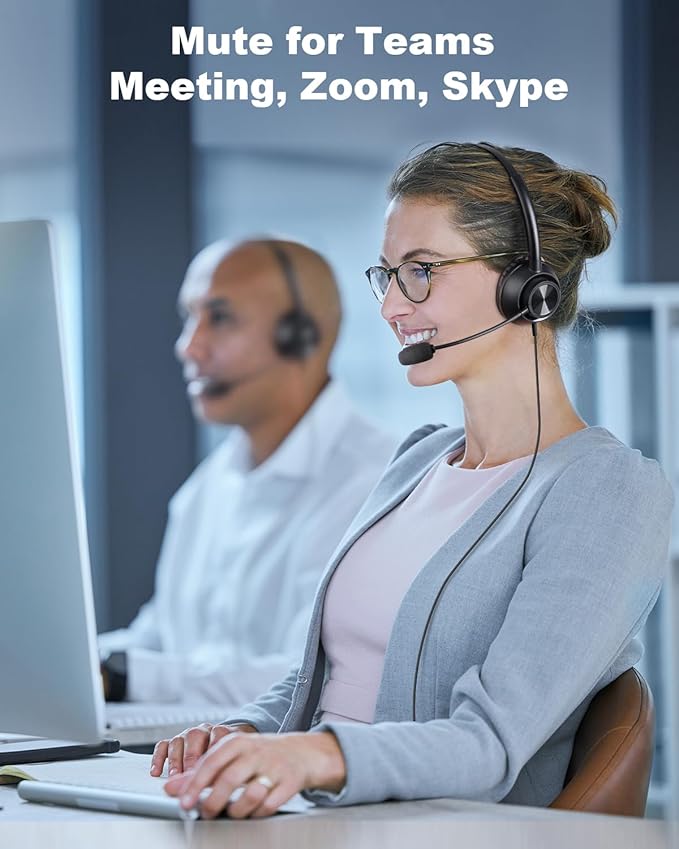 USB Headset with Microphone for PC, Computer Headset with Mic, Wired Headset with USB-A & Type-C, Mute, In-Line Controls Call Center Headphone for Work PC Laptop Office Phone Meeting Zoom Skype