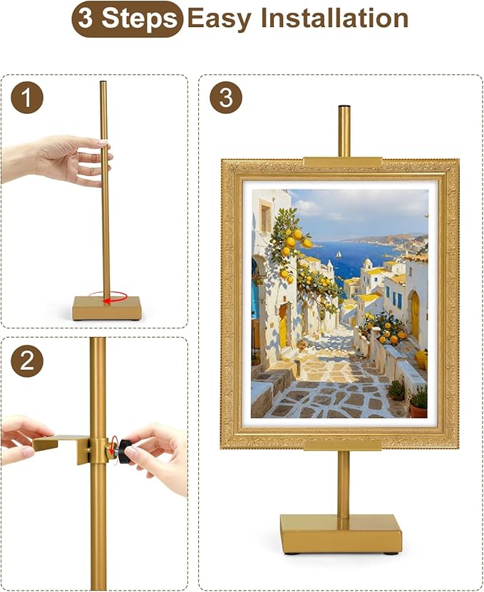 Adjustable Tabletop Easel Stand, Gold Picture Easels for Display Up to 17" H, Metal Picture Frame Holder Stand Table for Art, Photo (2 Pack)