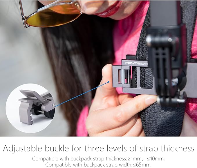 PGYTECH Backpack Shoulder Strap Holder Clip for DJI OSMO Action 6/5 Pro/Pocket/Xtra Muse, GoPro 13/12/11, Insta360 Action Camera Gimbal Accessories Adjustable Shoulder Pad and 360° Rotating Base