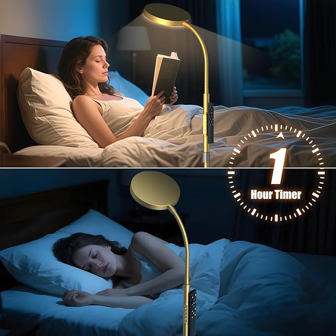 Floor Lamp, Adjustable Height Floor Lamps for Living Room Bedroom, 120 LED Super Bright Standing Lamp Remote & Touch Control Dimmable Gooseneck Tall Stand Reading Lamp for Office Craft, Gold