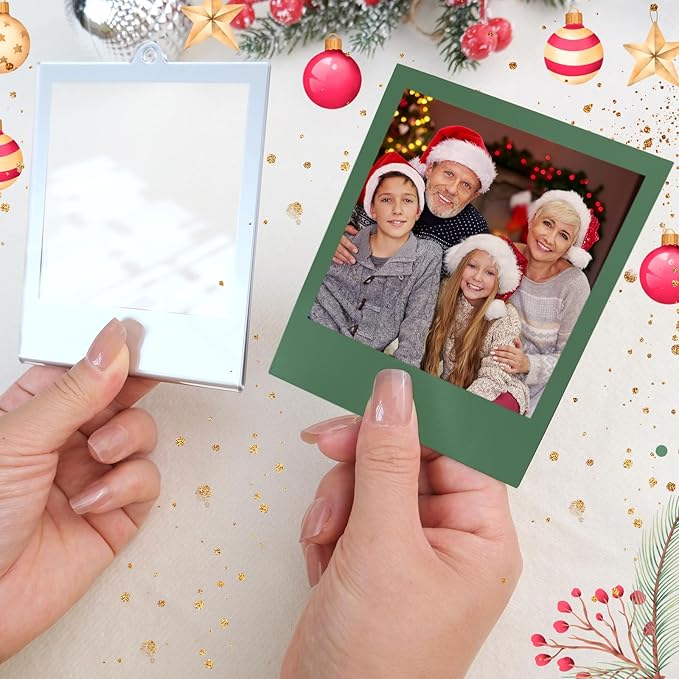 6 Set Christmas Acrylic Polaroid Film Picture Frames 3.5 * 4.25inch frame Ornaments, Blank Double-Sided Picture Frames Photo Frame for christmas tree Decor, Hanging Photo Ornaments For Tree (Silver)