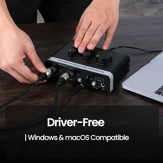 USB Audio Interface with 2X XLR/TRS Inputs, Phantom Power, USB-A/C Connectivity Perfect for Recording, Live Streaming, Podcasting Home Studio Use by Musicians Content Creators(OS3)