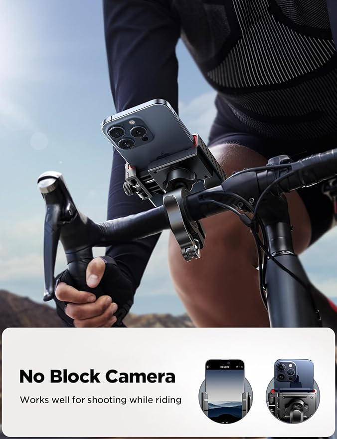 JOYROOM Motorcycle Bike Phone Holder Mount - [Not Block Camera] Bicycle Phone Holder Handlebar Cell Phone Clamp - [Silicone Wrapped] Scooter Phone Holder for iPhone 4.7''-7'' Smartphones, Orange