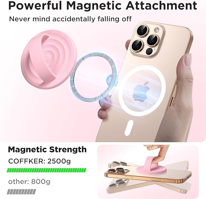 Magnetic Phone Grip Ring Holder, Liquid Silicone Magnet Cell Phone Grip Finger Loop, Compatible with Magsafe, Back of Phone for iPhone 17/16/15/14/13/12 Series, Pink