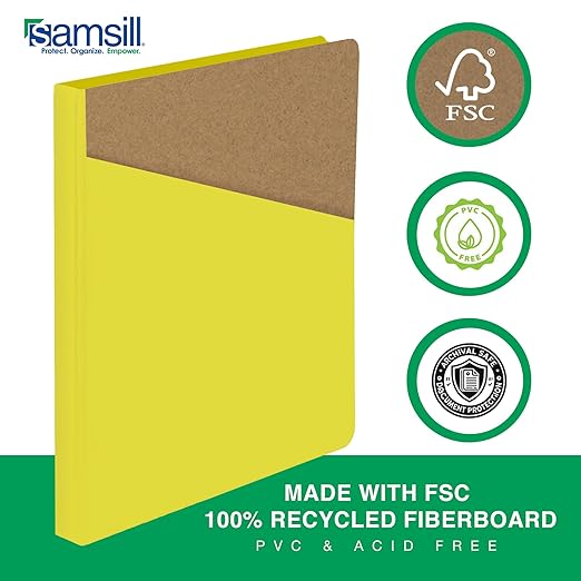 Samsill Durable 0.5 Inch Binder, Made in The USA, D Ring Binder, Customizable Clear View Cover, Lemon Yellow, Holds 125 Pages