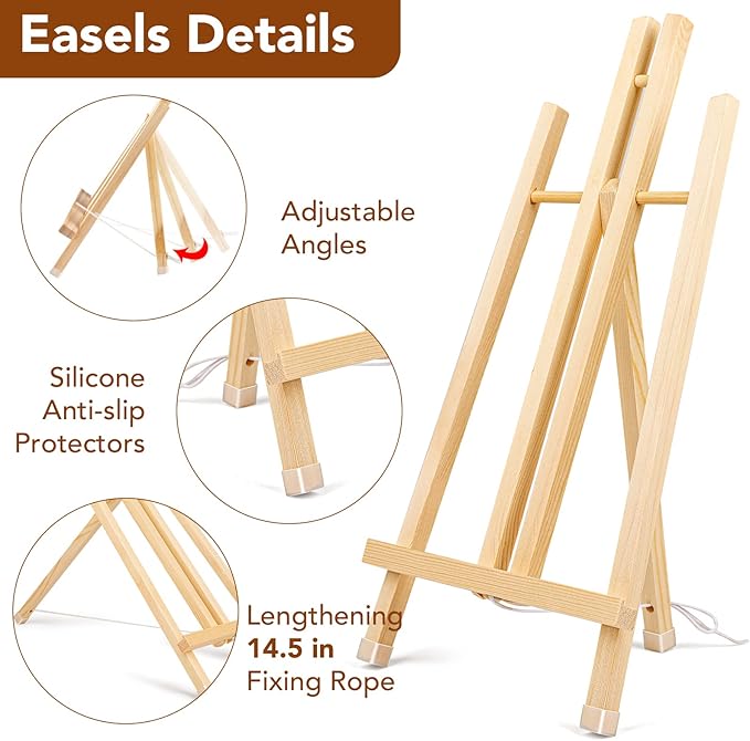 AROIC 16-Pack Tabletop Wood Easel Stands for Photo & Canvas Display