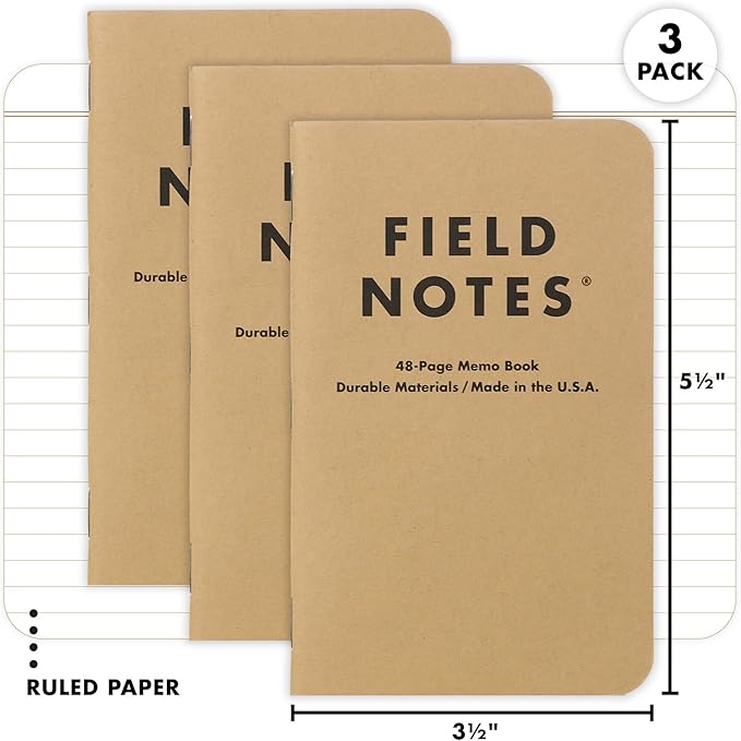 Field Notes: Original Kraft 3-Pack - Ruled Paper Memo Books - Lined 48 Page Pocket Notebooks - 3.5" x 5.5"