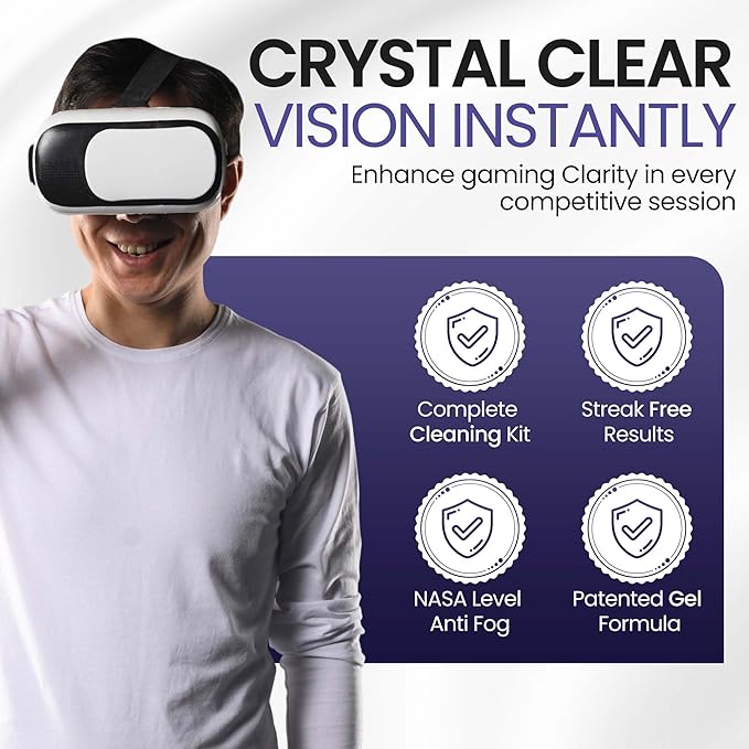 UltraVue VR Cleaning Kit and Anti-Fog Treatment - Includes VR Cleaner Gel Sprays, Microfiber Cloths, Anti Fog Drop Treatments, Brush and Air Bladder with Precision Nozzle