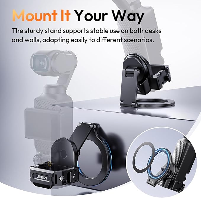 ULANZI PM01 Magnetic Mount Stand Compatible with DJI OSMO Pocket 3, Aluminium Expansion Camera Holder with Cold Shoe and 1/4'' Mount,181/270/360° Adjustment Magnetic Adapter Pocket 3 Xtra Accessories