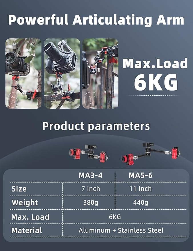 IFOOTAGE 7‘’ Magic Arm Spider Crab MA3-4, Quick Release Camera Arm Projector Mount, Payload 6KG, 1/4" and 3/8" Screw for Cameras/Monitor/Phone/Lights/Projector