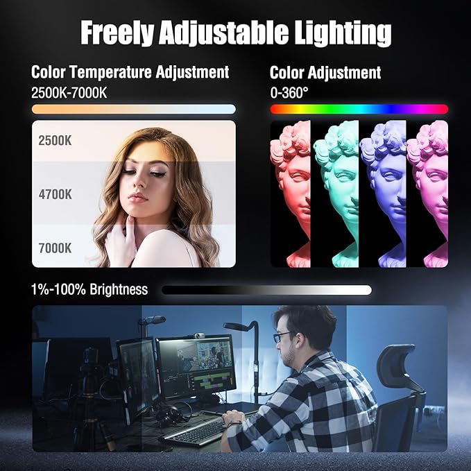 EMART RGB LED Camera Light, 2600mAh Portable Video Light 13 Lighting Effects 360° Full Color, Rechargeable Small Light Panel, 2500K-7000K for Selfie, Content Creator, Photography