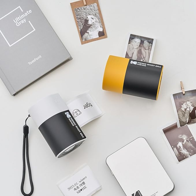 KODAK Memo Shot ERA Kids Instant Digital Camera and Photo Label Printer (Yellow, Camera + 10 Rolls)