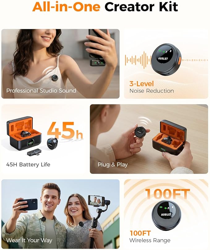 SX29 Wireless Lavalier Microphone for iPhone 17/16/15 & Android, USB-C Plug & Play Mini Mic, AI Noise Reduction, Magnetic Clip-On Lapel Mic with Battery Case for Vlogging & Video Recording