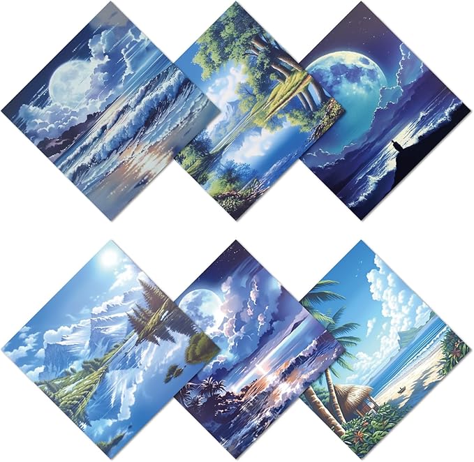 CREATCABIN 6 Packs Microfiber Cleaning Cloth Scenery Design Microfiber Cloth Soft Multi-Color Glasses Cleaner Wipes Cloth for Reusable Eyeglasses Camera Cell Phone Screens Glasses 6 x 6 Inch