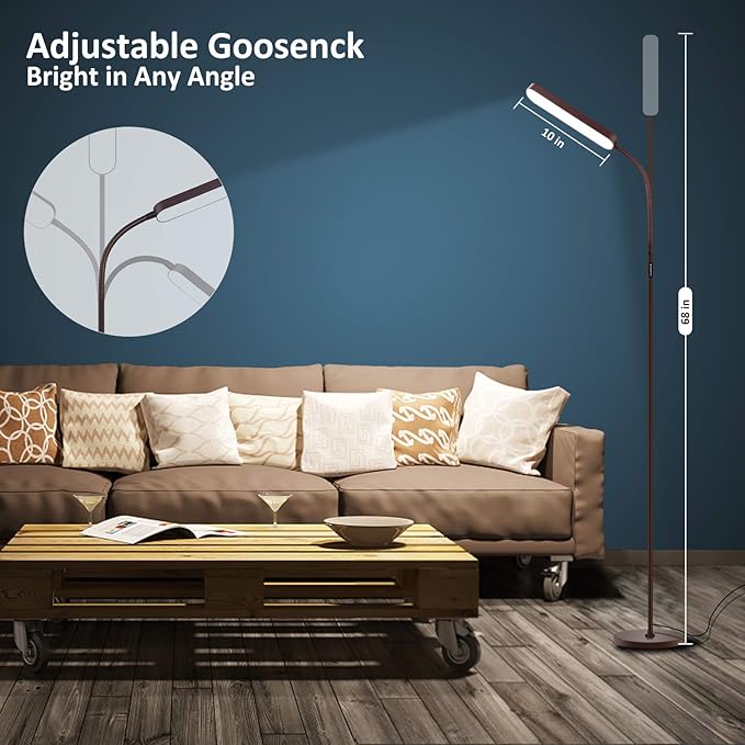 Led Floor Lamps with 15w/1000lm Bright LED Floor Lamp with Stepless Adjustable 3000K-6000K Colors and Dimmer, Remote and Touch Control Reading Lamp, Adjustable Floor Lamp for Living Room