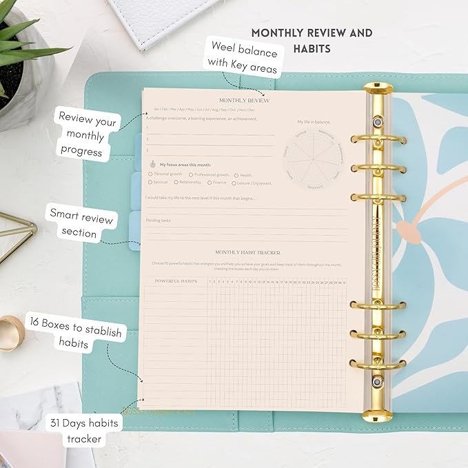 Bossy Girl Journey - A5 Daily Planner Binder – Undated Time Blocking Refillable Organizer for Women with 110gsm Paper, PU Leather Cover, Stickers, Dividers, Pen Loop, Gift Box – Goal Setting & Productivity (Pistachio)