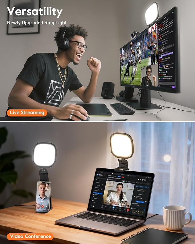 Upgraded Ring Light for Laptop, Monitor & Desk (2-Pack) – Eye-Caring Diffused LED Computer Light with Screen-Safe Clip, Adjustable Mount, CRI 97.8+, 50 Lighting Modes for Zoom, Video Calls, Streaming