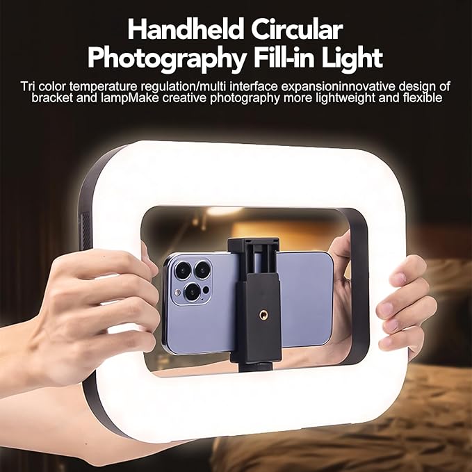 Smartphone Ring Selfie Light Kit Handheld LED Mobile Video Stabilizer Fill Lighting Rig Lights Built-in 8000mAh Battery Rechargeable for Phone Camera, YouTube, TIK tok Video Recording, Make up