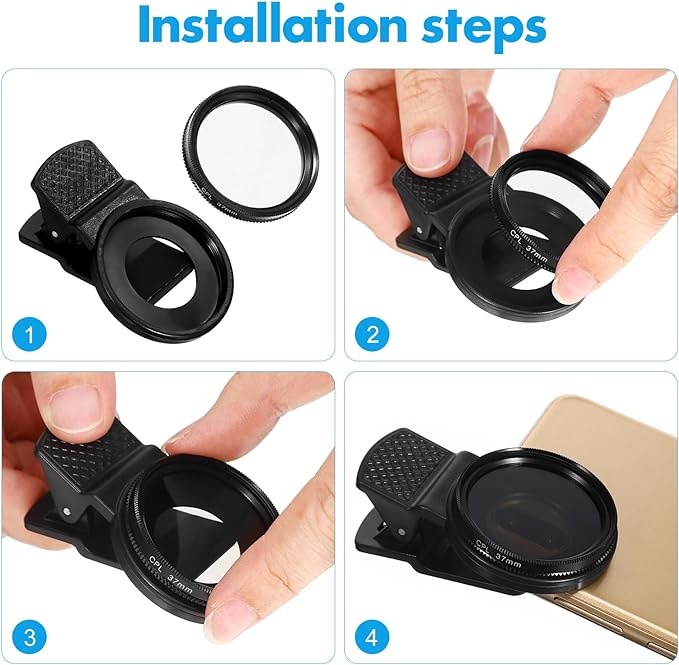 37mm CPL Filter Circular Polarizing Lens for Phone Polarizing Filter, Enhance Color Saturation, Reduce Glare, Includes CPL Lens and LensClip