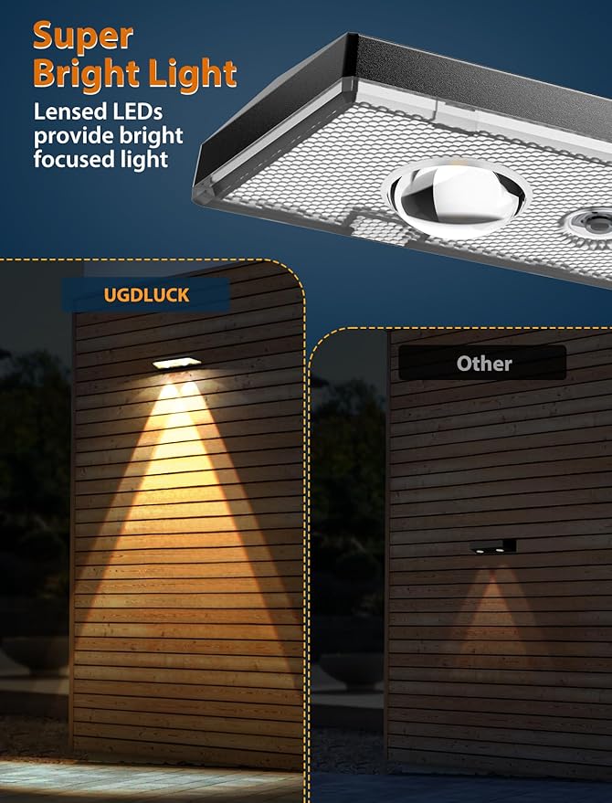 Solar Fence Lights Outdoor,2700/4000/6000K 3 Modes Bright Lens LED Dusk to Dawn Deck Light Outdoor Waterproof,Solar Outdoor Lights for Backyard/Railing/Wall (2Pack)